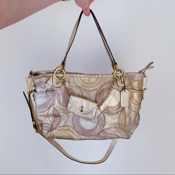 COACH Monogram Gold Leather Shoulder Bag - Picture 9 of 10